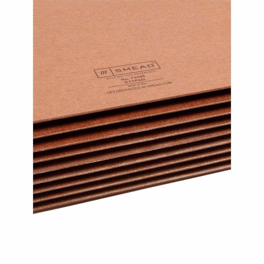 Smead TUFF Straight Tab Cut Letter Recycled File Pocket - 8 1/2’’ x 11’’ - 7’’ Expansion - 16.5 pt. - 2 Plys - Redrope