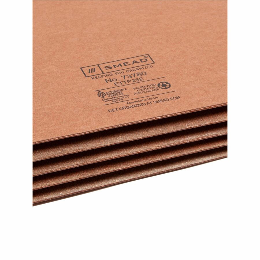 Smead TUFF Straight Tab Cut Letter Recycled File Pocket - 8 1/2’’ x 11’’ - 3 Expansion - 2 Plys - Redrope - End Folders