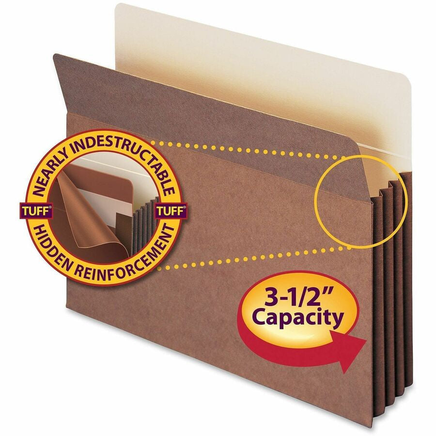 Smead TUFF Straight Tab Cut Letter Recycled File Pocket - 8 1/2’’ x 11’’ - 3 Expansion - 11 pt. - Redrope - Filing