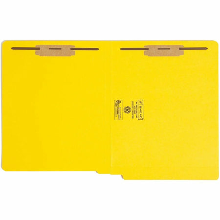 Smead Yellow Fastener Folder - 8.5’’ x 11’’ - Heavyweight - 50/Box - End Tab Folders