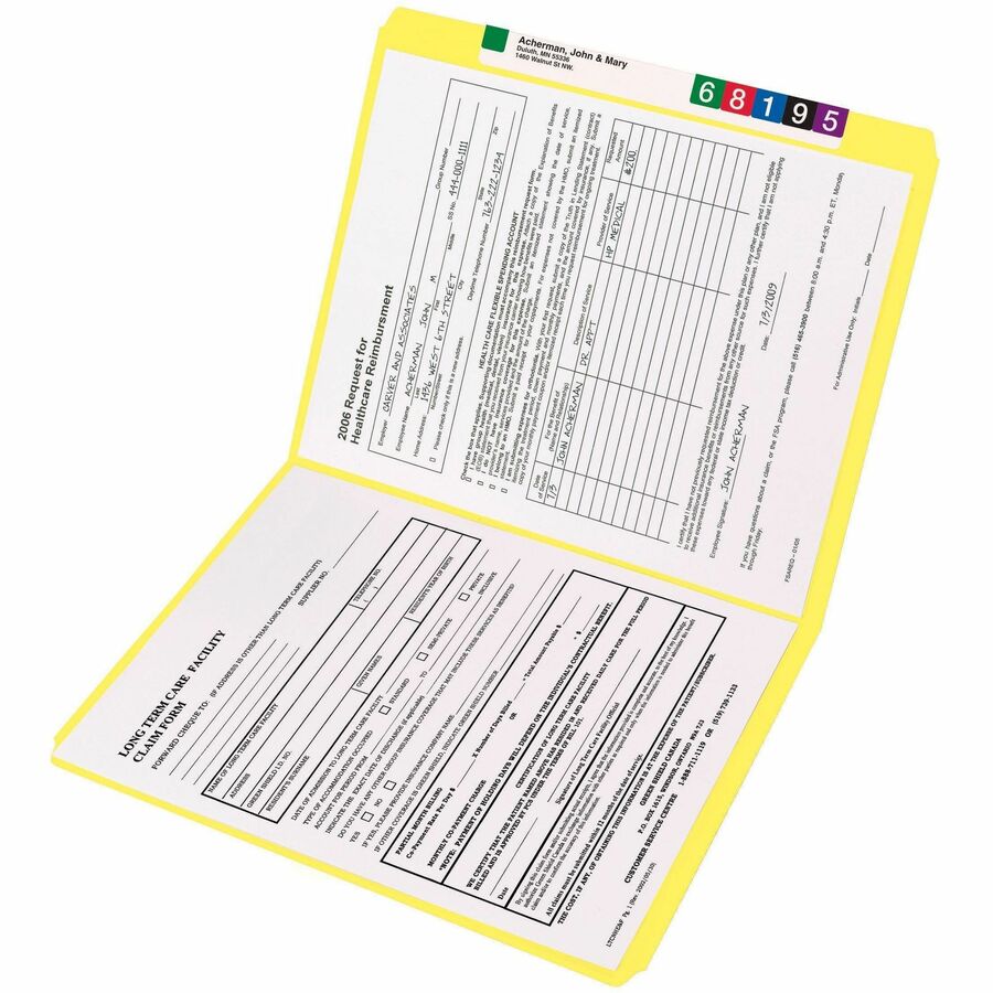 Smead Yellow Top Tab File Folders - Letter Size - 100/Box