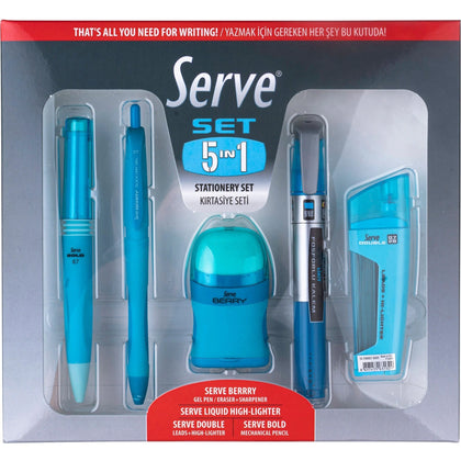 So-Mine Serve 5 in 1 Stationery Set - Blue - Convenient Pack - Pen & Pencil Sets