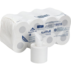 SofPull Mini Toilet Paper: 2-Ply 5.25’’x8.50’’ 500 Sheets/Roll - White Fiber - 16 Rolls - Bathroom Tissue