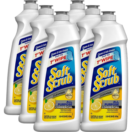 Soft Scrub All Purpose Cleanser - Lemon Scent Non-Scratching Formula - 36 fl oz - 6/Carton - Multipurpose Cleaners