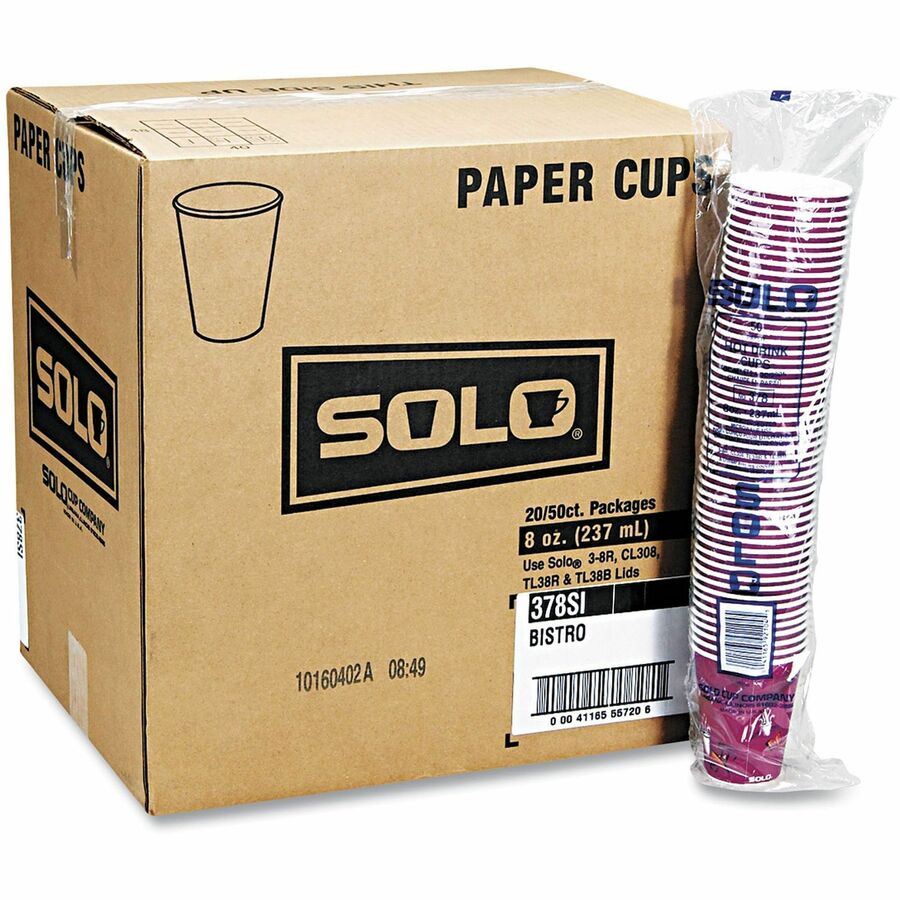 Solo 10 oz Bistro Design Disposable Paper Cups - fl - Multi - Beverage Hot Drink Cold Coffee Tea Cocoa