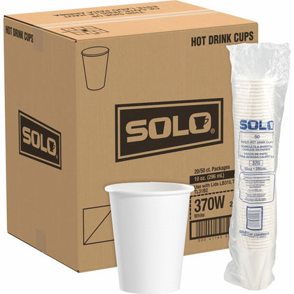Solo 10 oz Paper Hot Cups - White - & Cold Beverage - 50/Pack
