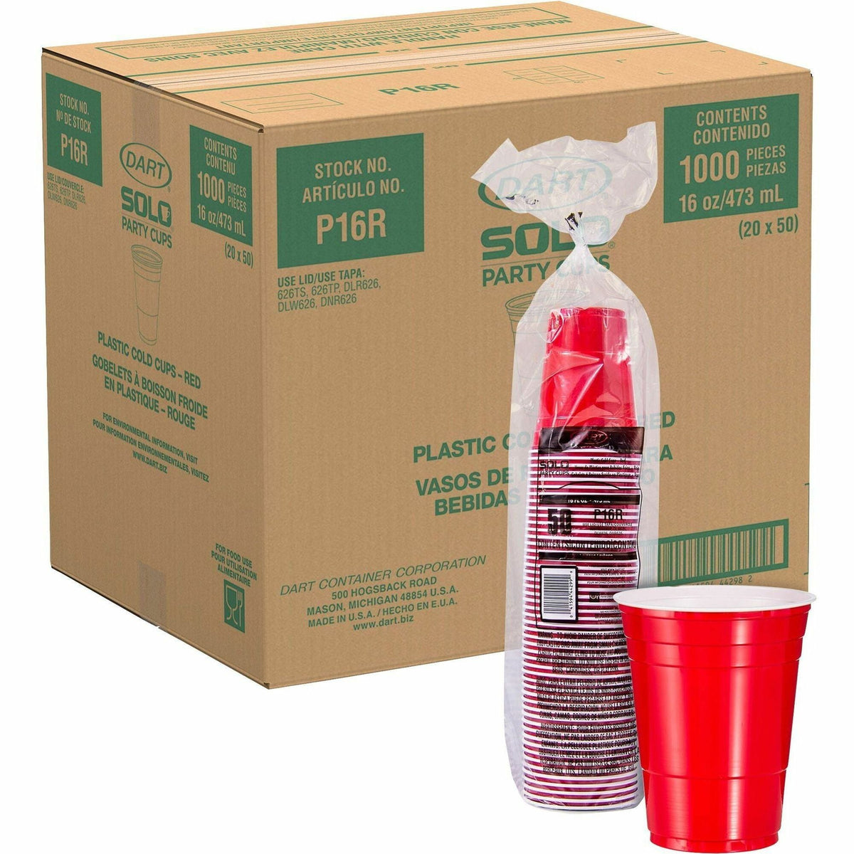 Solo 16 oz Plastic Cold Party Cups - fl - Red - Polystyrene - Drink - 50/Pack - 20 / Carton