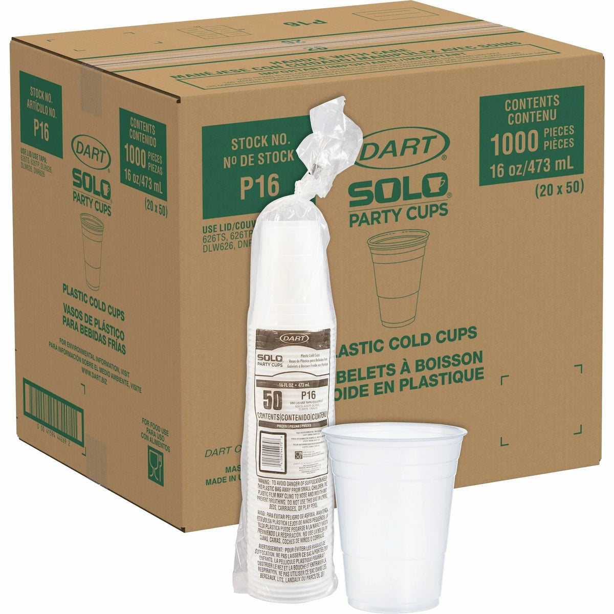 Solo 16 oz Plastic Cold Party Cups fl Translucent 20 / Carton Round Polystyrene (SCCP16)
