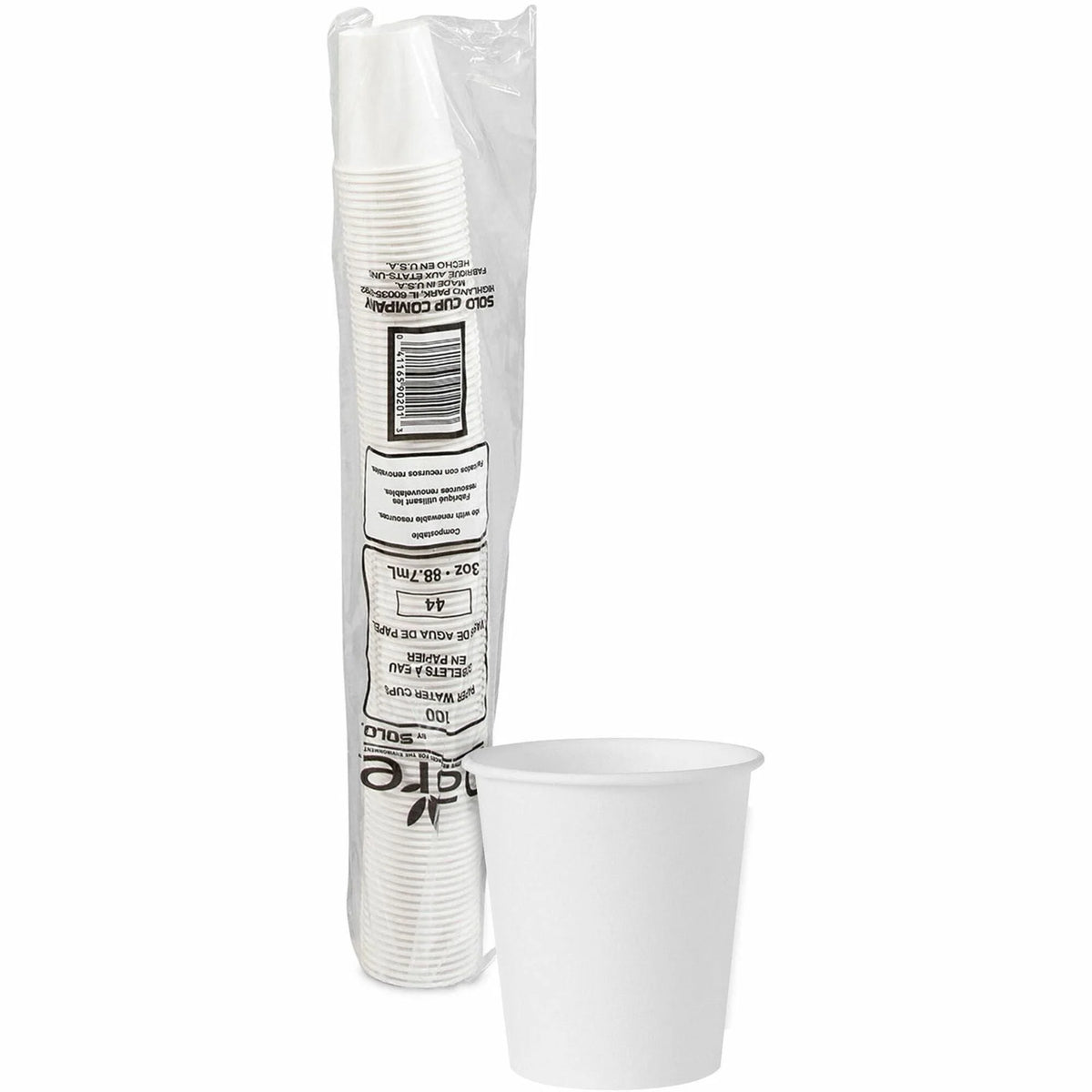Solo 3 oz Treated Paper Water Cups - fl - White - 100 / Pack