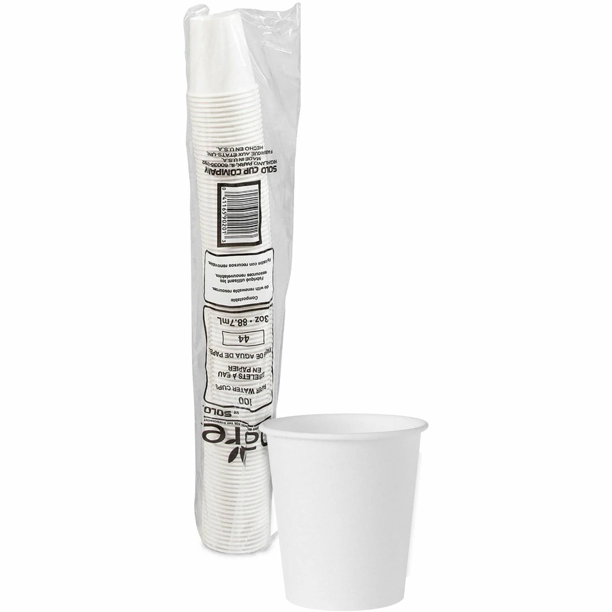 Solo 3 oz Treated Paper Water Cups - fl - White - 100 / Pack