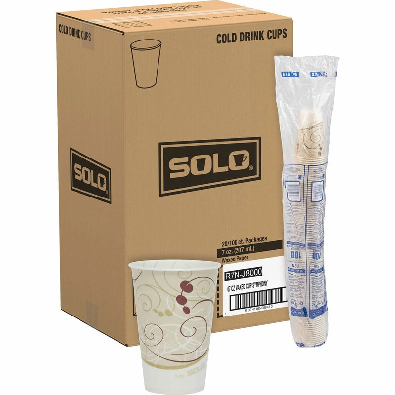 Solo 7 oz Waxed Paper Cold Cups - fl - Beige - Milk Shake Smoothie - 100/Pack - 20 / Carton