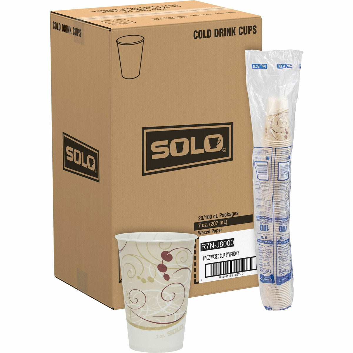 Solo 7 oz Waxed Paper Cold Cups - fl - Beige - Milk Shake Smoothie - 100/Pack - 20 / Carton