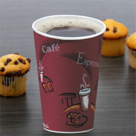 Solo 8 oz Bistro Design Hot Cups - fl - Maroon - Poly Paper - Drink Coffee Tea Cocoa - 25/Pack - 20 / Carton