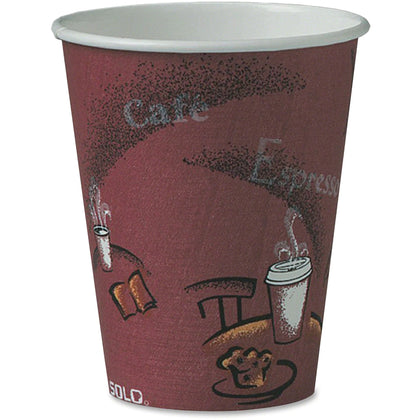 Solo 8 oz Bistro Design Paper Cups - Maroon - Beverage - 50 Pack