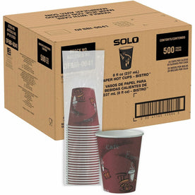 Solo 8 oz Bistro Design Hot Cups - fl - Maroon - Poly Paper - Drink Coffee Tea Cocoa - 25/Pack - 20 / Carton