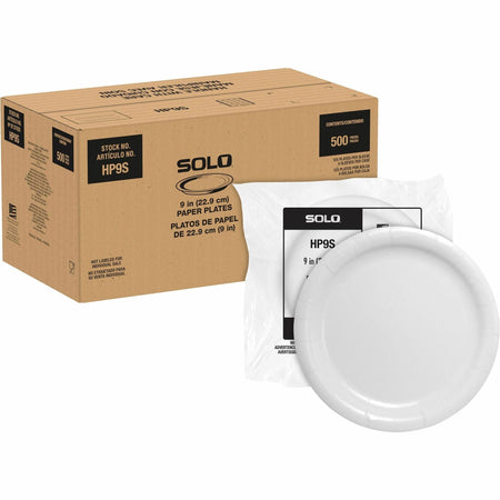 Solo 9’’ Heavyweight Paper Plates - Food - Disposable - Diameter - White - Body - 125/Bag - 4 / Carton