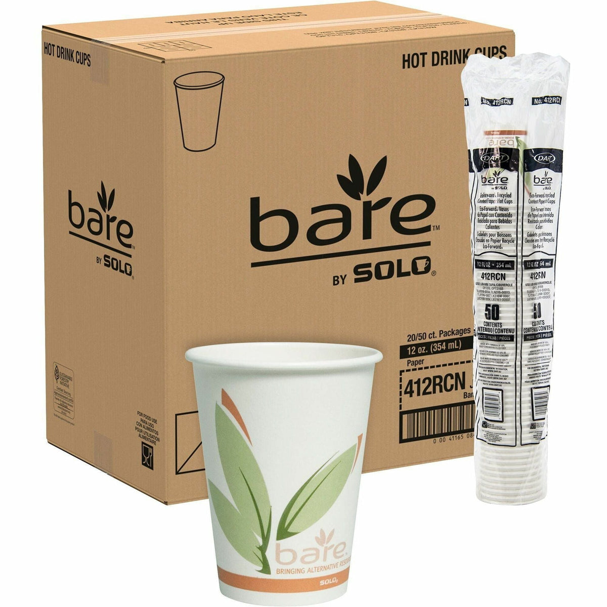 Solo Bare 12 oz Paper Hot Cups - fl - Multi - Drink Beverage - Recycled - 50 / Pack