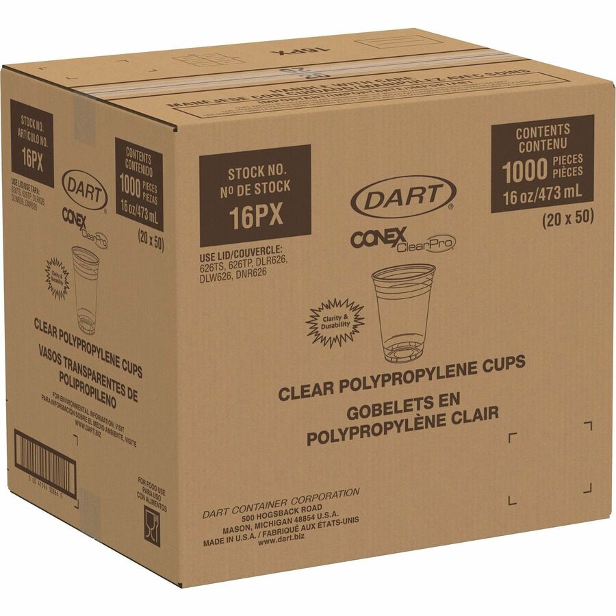 Solo Conex 16 oz ClearPro Cold Cups - fl - Clear - Polypropylene - Beverage - 50/Pack - 20 / Carton