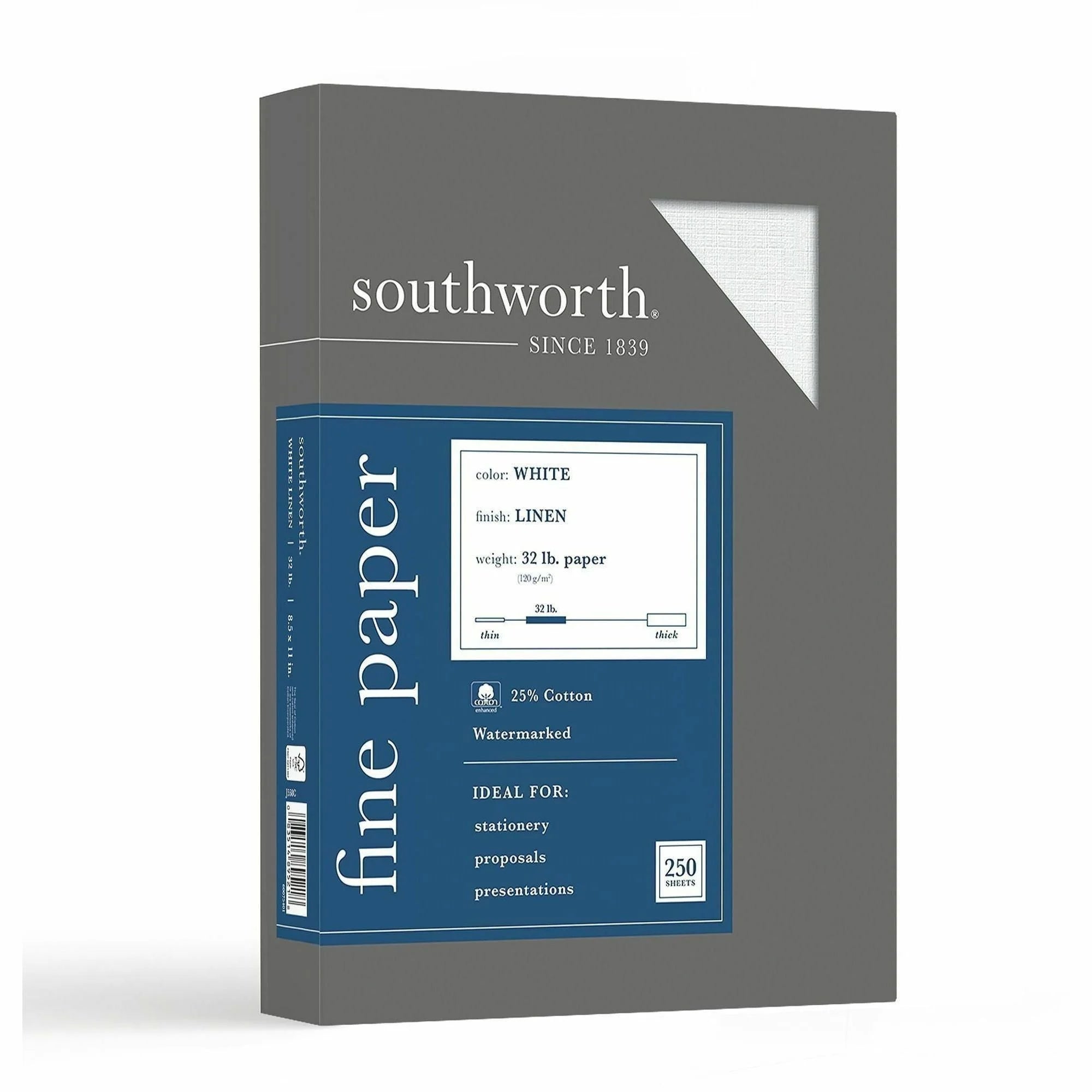 Southworth Business Paper: 25% Cotton 32 lb Linen Textured Acid-free Watermarked - 250 Sheets - Specialty Paper