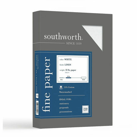 Southworth Business Paper: 25% Cotton 32 lb Linen Textured Acid-free Watermarked - 250 Sheets - Specialty Paper