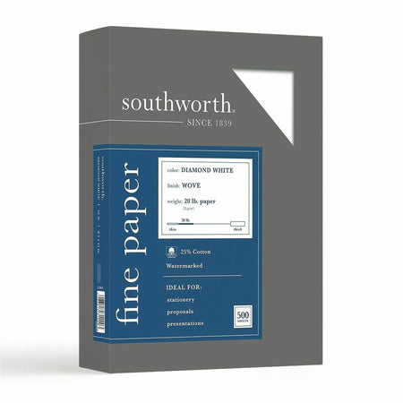 Southworth Business Paper: 25% Cotton Letter Size 20 lb Diamond White - 500/Box - Specialty Paper