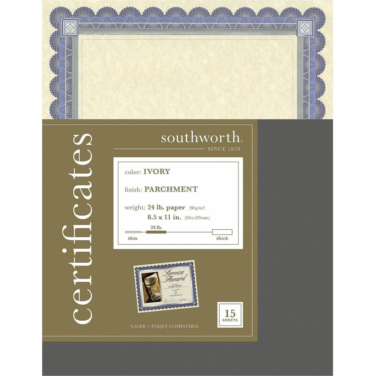 Southworth CT1R Foil Enhanced Parchment Certificates - Elegant Ivory with Blue & Silver Border - Seals