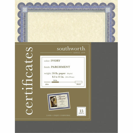 Southworth CT1R Foil Enhanced Parchment Certificates - Elegant Ivory with Blue & Silver Border - Seals