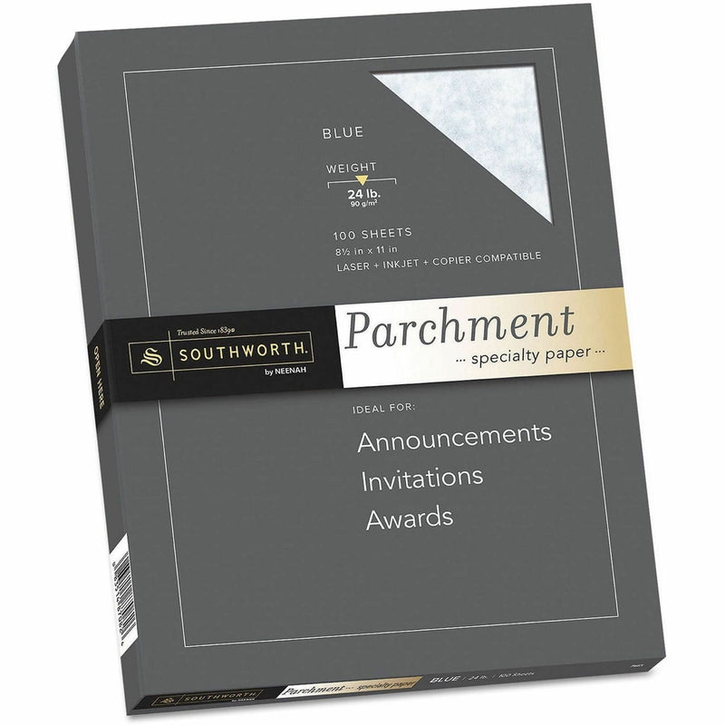 Southworth Parchment Specialty Paper - Blue - Letter - 8 1/2’’ x 11’’ - 24 lb Basis Weight