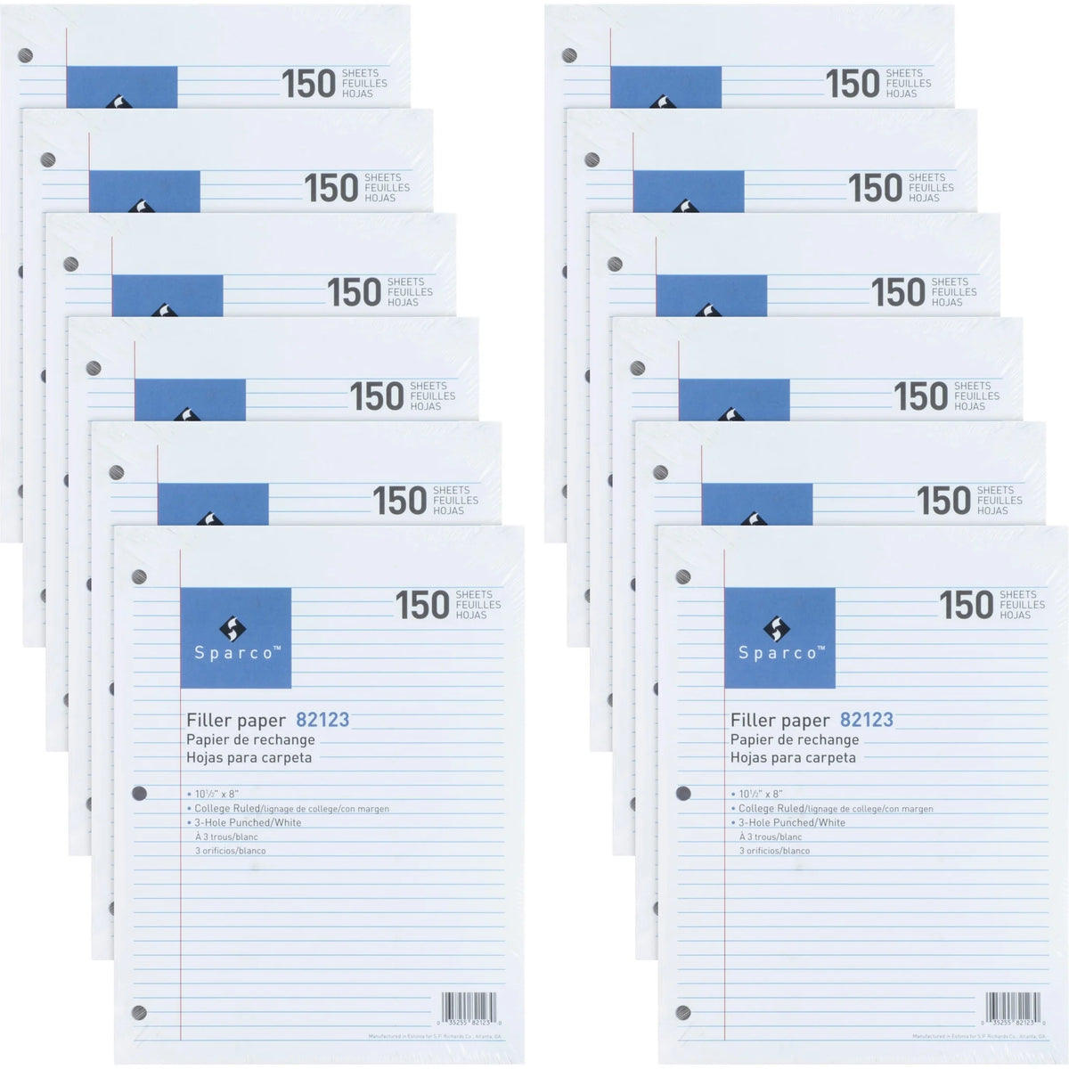 Sparco 3HP Filler Paper - 1800 Sheets - College Ruled Front Ruling - Red Margin - 16 lb Basis Weight