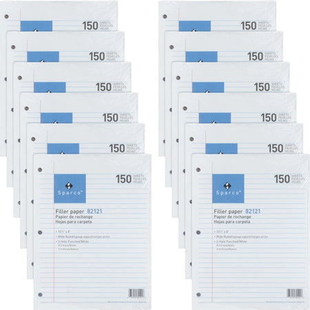 Sparco 3HP Filler Paper - 1800 Sheets - Wide Ruled Front Ruling - 16 lb Basis Weight - 8’’ x 10 1/2’’ Sheet Size - White