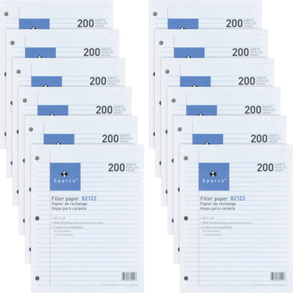 Sparco 3HP Filler Paper: Wide Ruled 2400 Sheets - Red Margin 16 lb - 8’’ x 10 1/2’’ - Paper