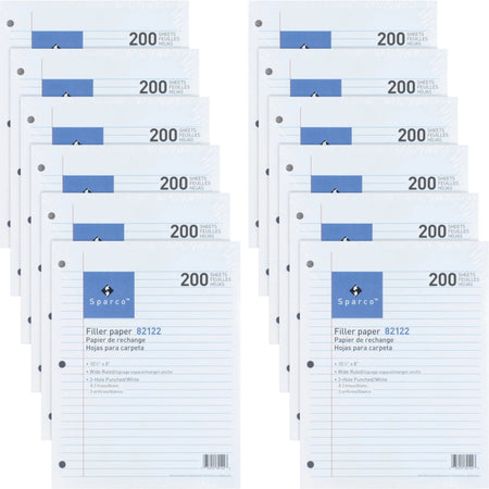 Sparco 3HP Filler Paper - 2400 Sheets - Wide Ruled Front Ruling - Red Margin - 16 lb Basis Weight