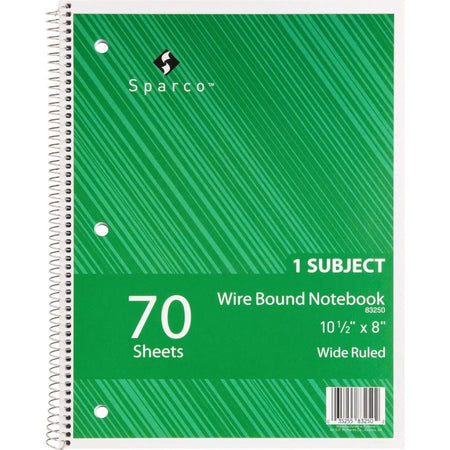 Sparco 3HP Notebook: 1-Subject Wide Ruled Wire Bound - 70 Sheets - Notebooks