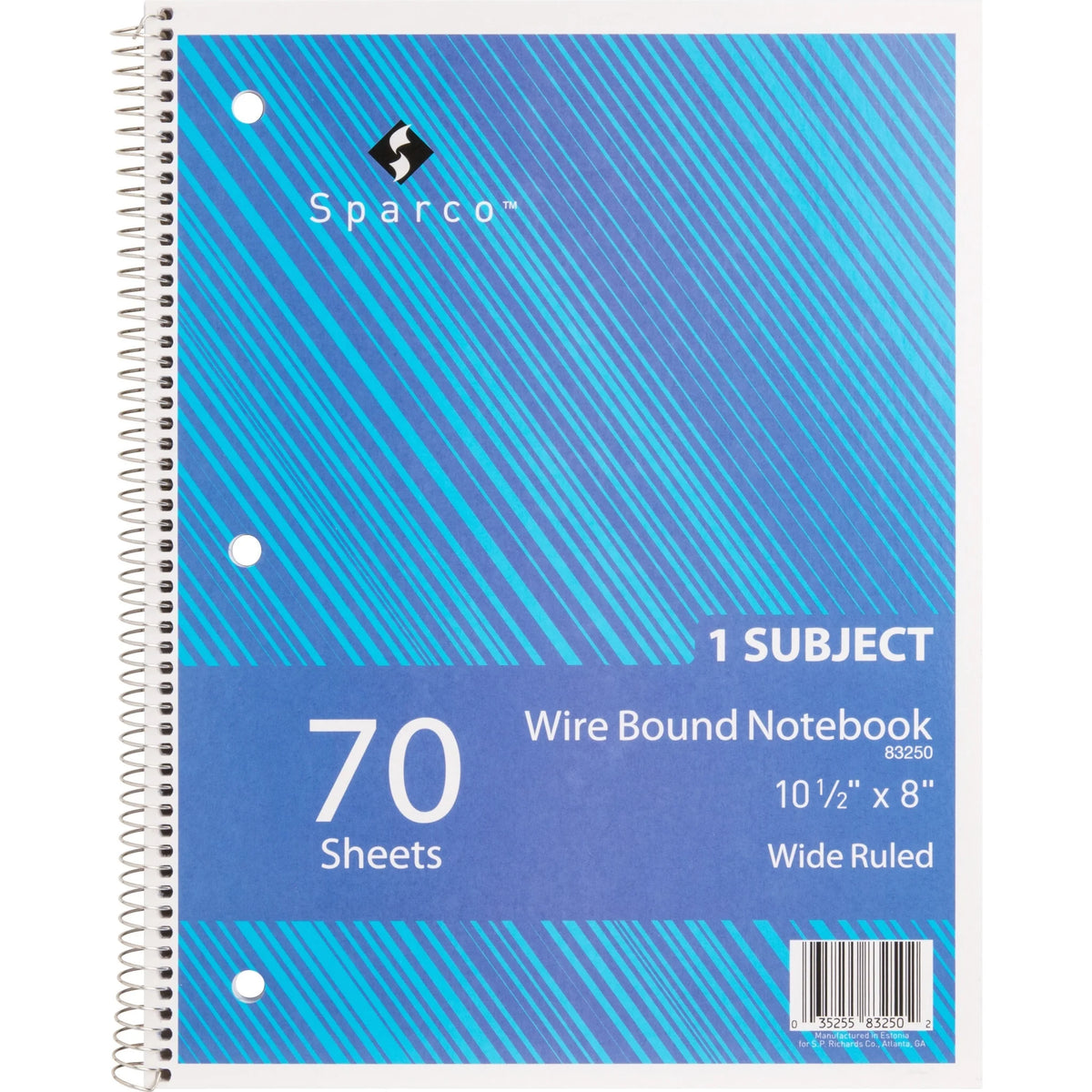 Sparco 3HP Notebook: 1-Subject Wide Ruled Wire Bound - 70 Sheets - Notebooks