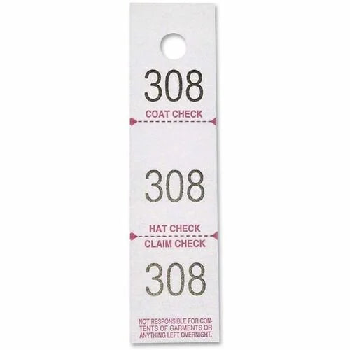 Sparco Coat Check Tickets - White - 3-Part - 500 Pack - Tags &