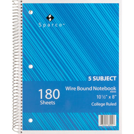 Sparco College Ruled Notebook - 180 Sheets - Wire Bound - 8’’ x 10 1/2’’ - Assorted Cover - Notebooks