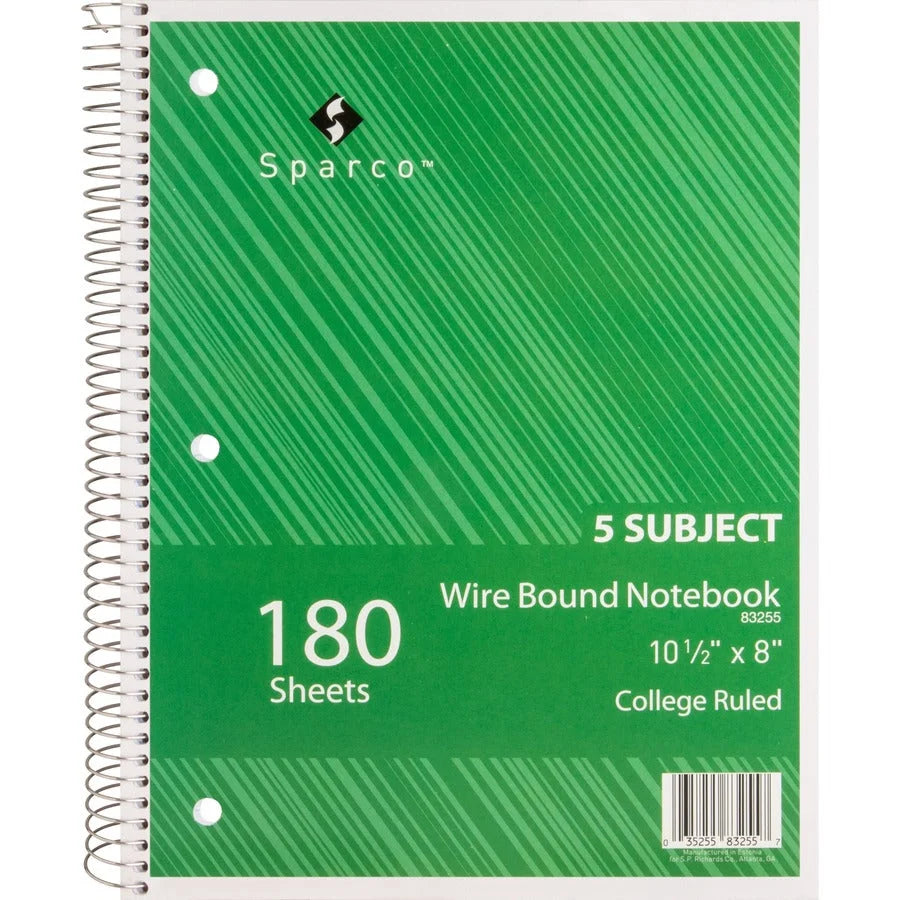 Sparco College Ruled Notebook - 180 Sheets - Wire Bound - 8’’ x 10 1/2’’ - Assorted Cover - Notebooks