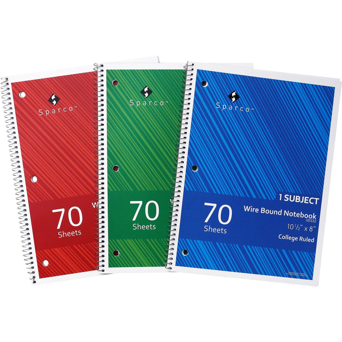 Sparco College Ruled Notebook - 3-Pack Wire-bound Journal - Notebooks