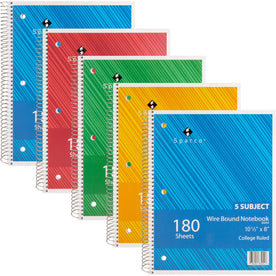 Sparco College Ruled Notebooks - 180 Sheets - Wire Bound - 8’’ x 10 1/2’’ - Assorted Cover - 5 Bundle