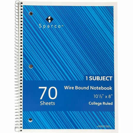 Sparco College Ruled Wire-bound Notebook - Wire Bound - 3 Hole(s) - 0.25’’ Height x 8’’ Width 10.5’’ Length - Notebooks