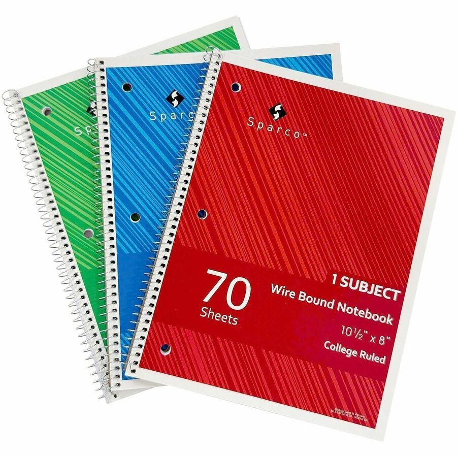 Sparco College Ruled Wire-bound Notebook - Wire Bound - 3 Hole(s) - 0.25’’ Height x 8’’ Width 10.5’’ Length - Notebooks