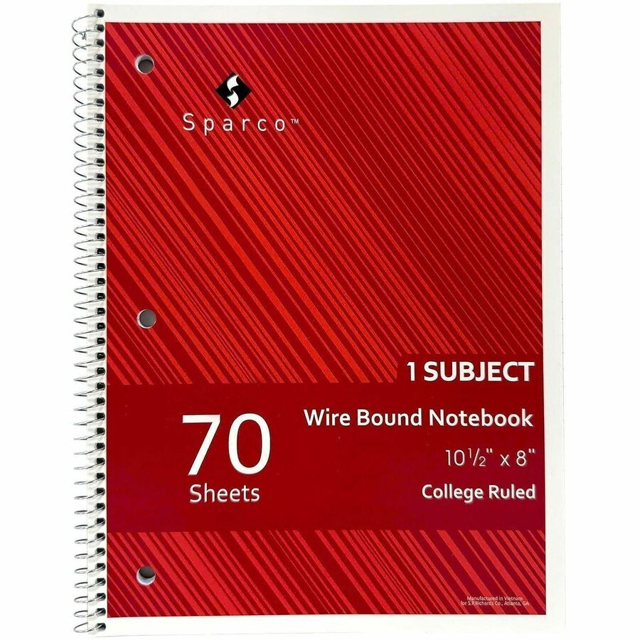 Sparco College Ruled Wire-bound Notebook - Wire Bound - 3 Hole(s) - 0.25’’ Height x 8’’ Width 10.5’’ Length - Notebooks
