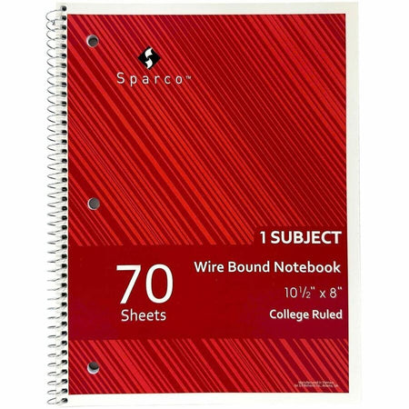 Sparco College Ruled Wire-bound Notebook - Wire Bound - 3 Hole(s) - 0.25’’ Height x 8’’ Width 10.5’’ Length - Notebooks