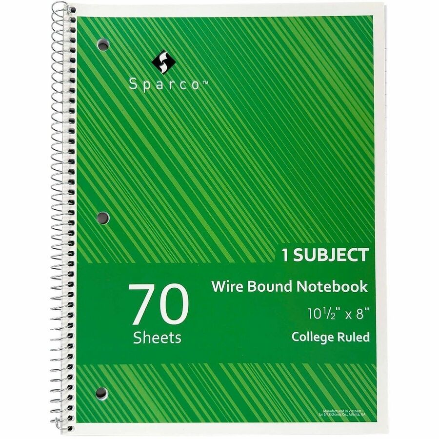 Sparco College Ruled Wire-bound Notebook - Wire Bound - 3 Hole(s) - 0.25’’ Height x 8’’ Width 10.5’’ Length - Notebooks