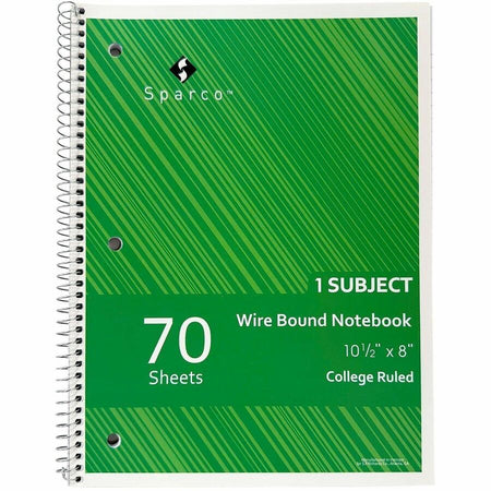 Sparco College Ruled Wire-bound Notebook - Wire Bound - 3 Hole(s) - 0.25’’ Height x 8’’ Width 10.5’’ Length - Notebooks