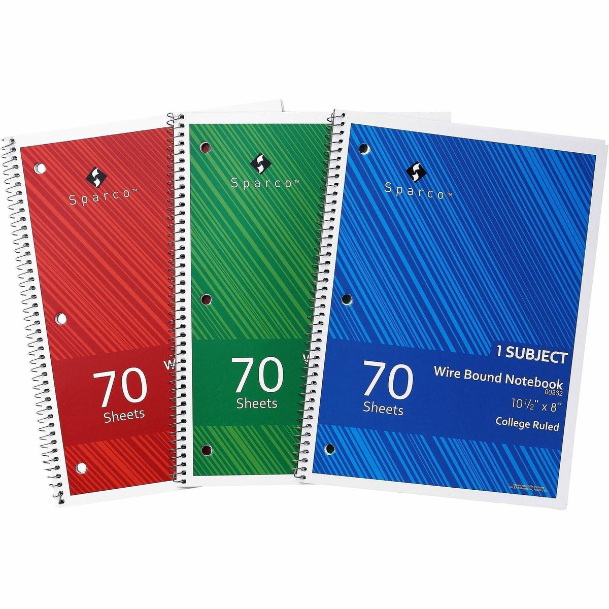 Sparco College Ruled Wire-bound Notebook - Wire Bound - 3 Hole(s) - 0.25’’ Height x 8’’ Width 10.5’’ Length - Notebooks