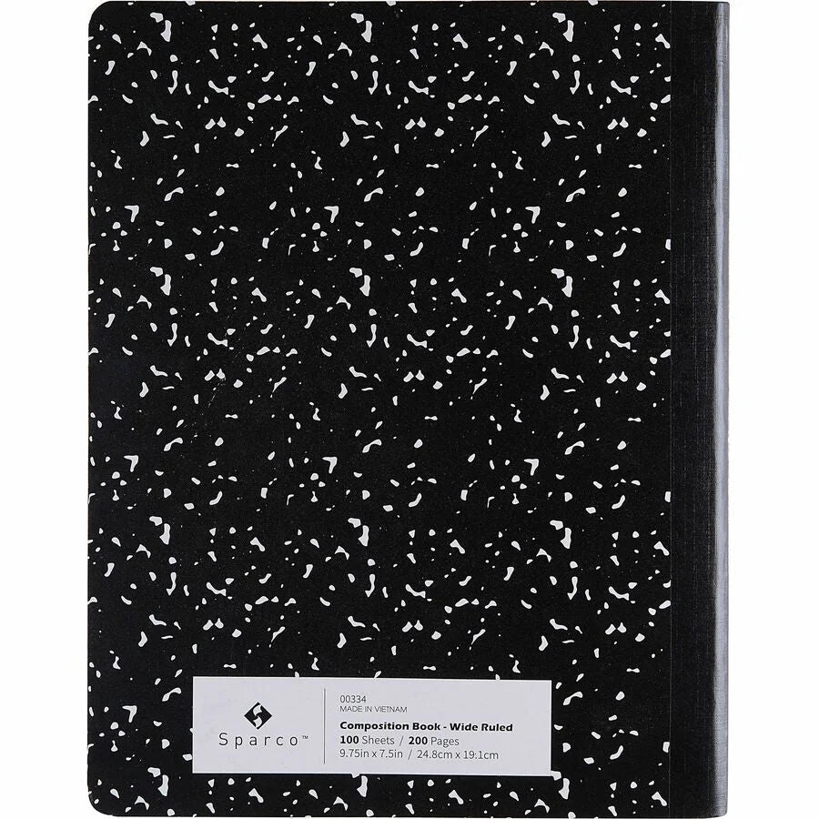 Sparco Composition Notebook: 100 Sheets Letter Size Black Cover - 12 Pack - Notebooks
