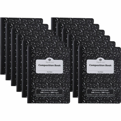 Sparco Composition Notebook: 100 Sheets Letter Size Black Cover - 12 Pack - Notebooks