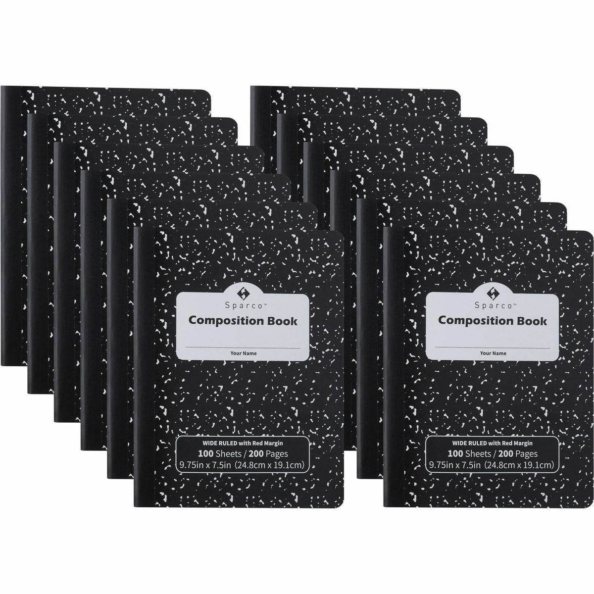 Sparco Composition Notebook: 100 Sheets Letter Size Black Cover - 12 Pack - Notebooks