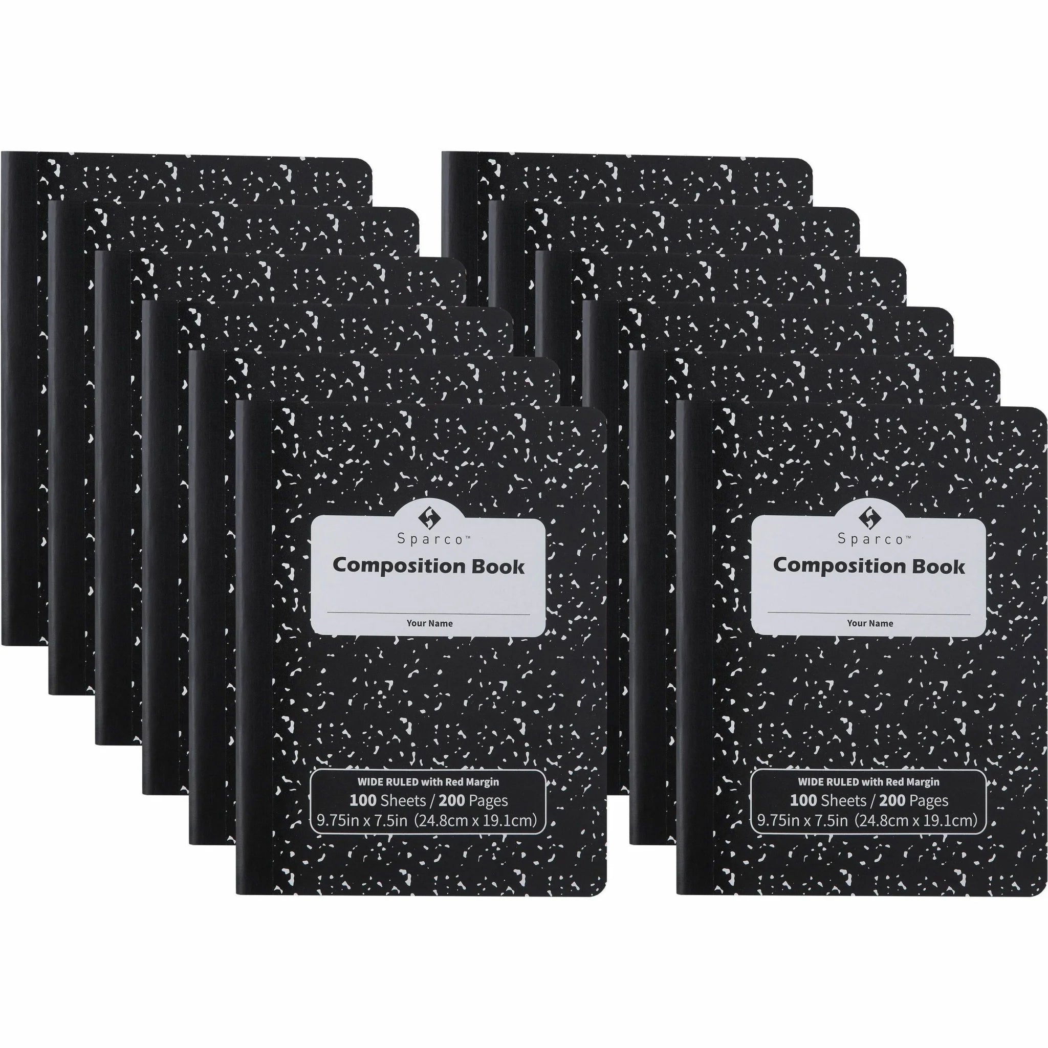 Sparco Composition Notebook: 100 Sheets Letter Size Black Cover - 12 Pack - Notebooks